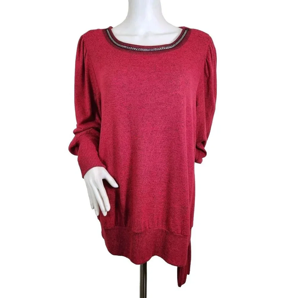 I.N.Studio Womens Size 2 X Red Lightweight Sweater Plus SideTie and Neck -23 - Picture 1 of 11